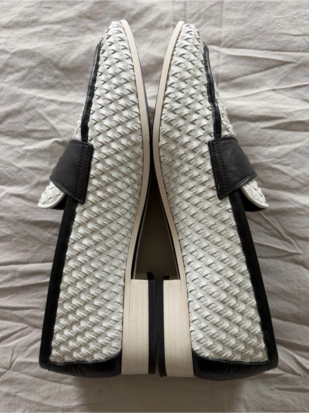 CHANEL CC Penny Loafers Womens White Black Woven Leather Slip On Shoes Size 38C - Picture 5 of 11